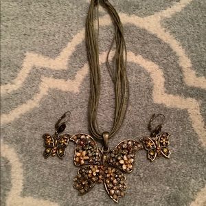 Enamel and jewel butterfly necklace and earrings